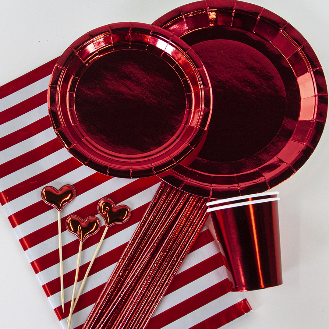 Тарелки (7''/18 см) Красный, Металлик, 6 шт.