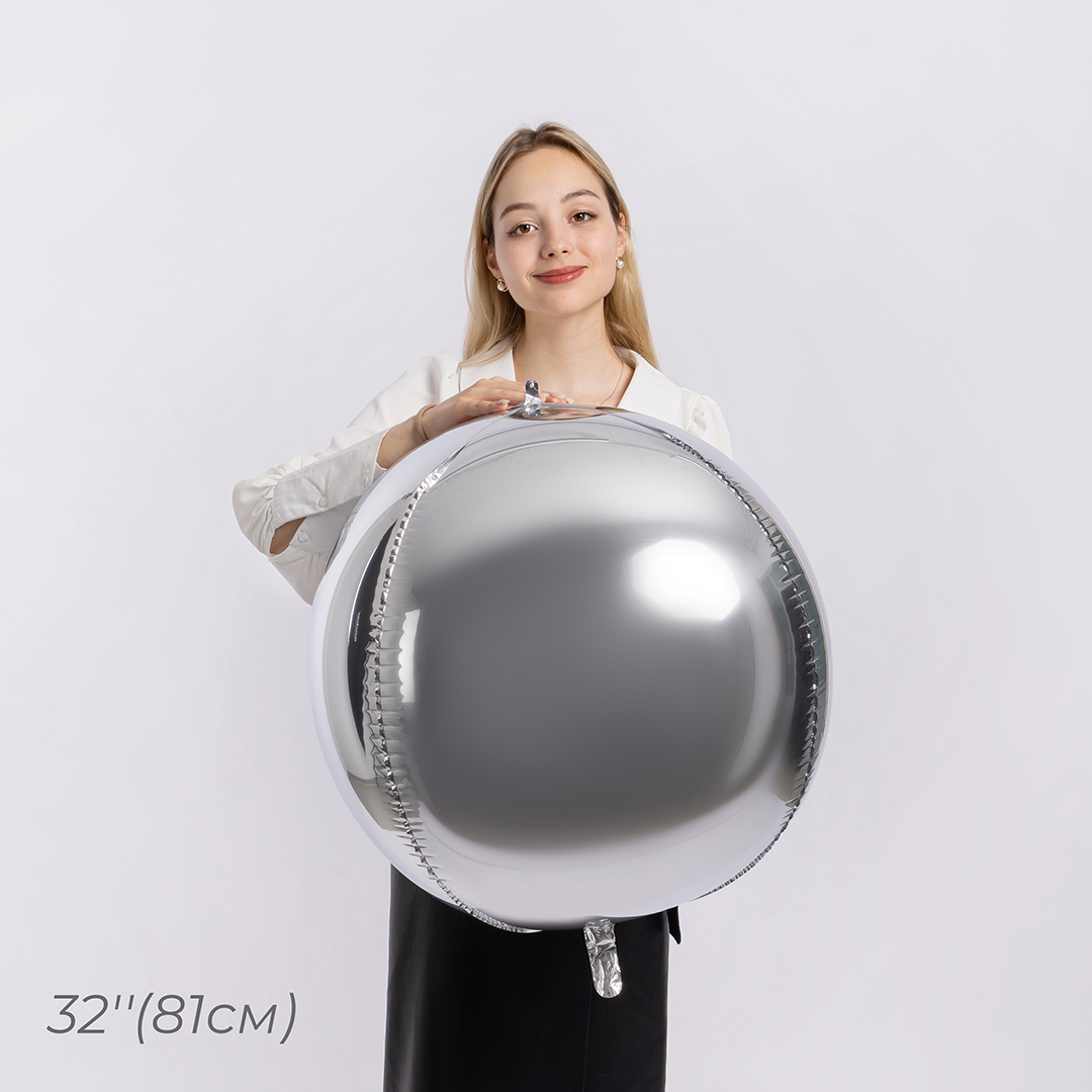 Шар 3D (32''/81 см) Сфера, Серебро, 1 шт. в уп.