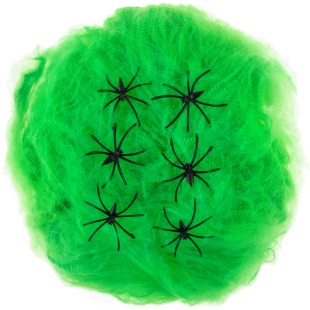 Декоративное украшение, Паутина и 6 пауков, 60 гр, Зеленый/Черный, 1 шт.