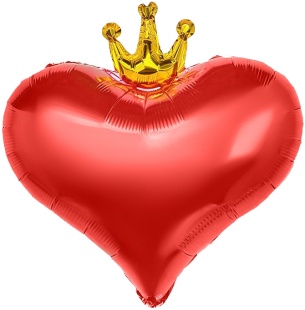 Шар (22''/56 см) Сердце, Золотая корона, Красный, 1 шт. в уп.
