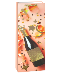 Пакет подарочный для вина, 210гр, Праздничные искры, Дизайн №1, Металлик, 35*12*9 см, 1 шт.