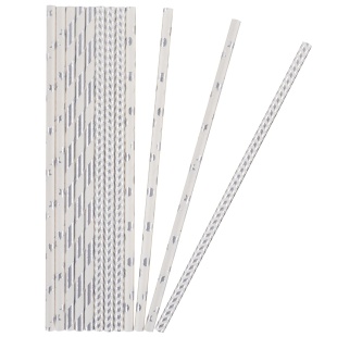 Трубочки для коктейлей, Серебристый микс, Белый/Серебро, Металлик, 12 шт. в упак. 