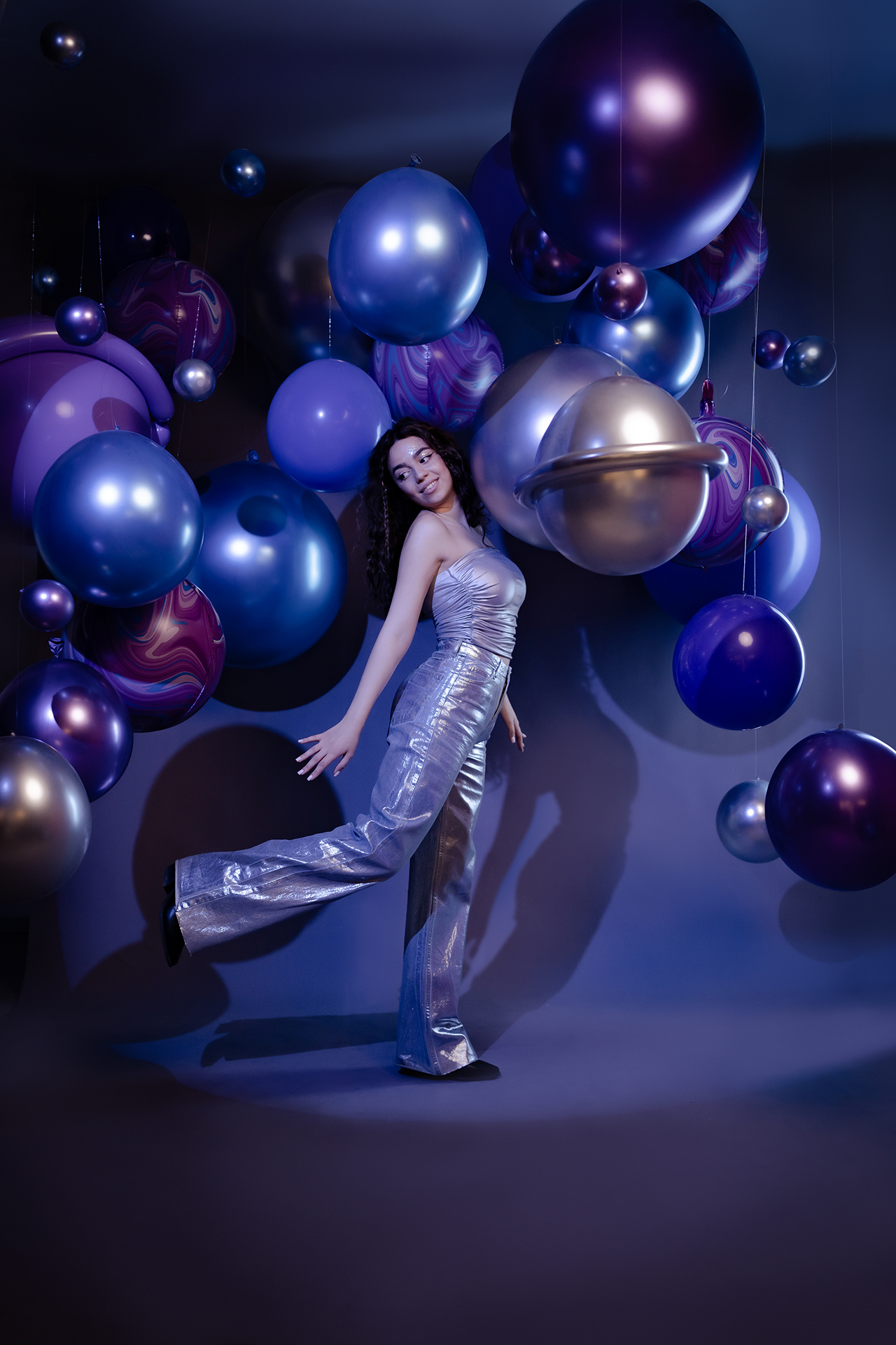 Шар (18''/46 см), Синий, хром, 10 шт.