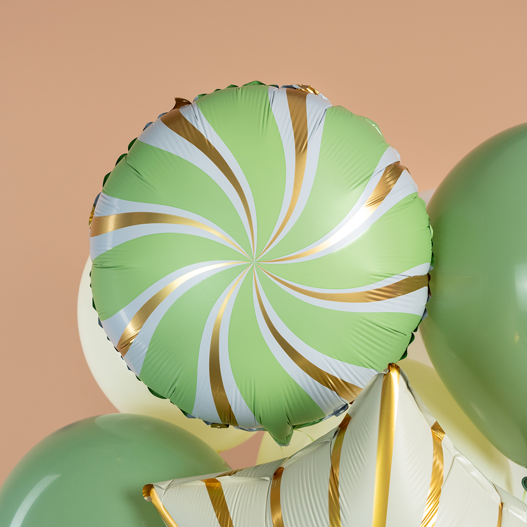 Шар (18''/46 см) Круг, Леденец, Мятный/Золото, Сатин, 1 шт.