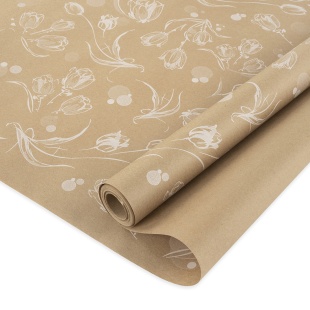 Упаковочная бумага, Крафт 60гр (0,72*10 м) Цветочный вальс, Белый, 1 шт.