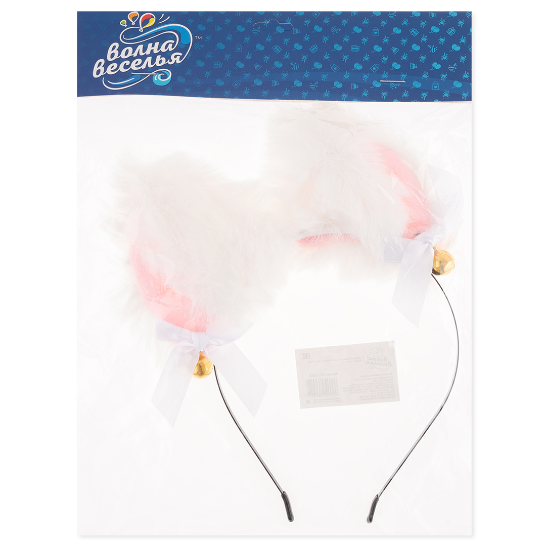 Ободок, Пушистые ушки - фурри, с бантиками, Белый, 1 шт. 