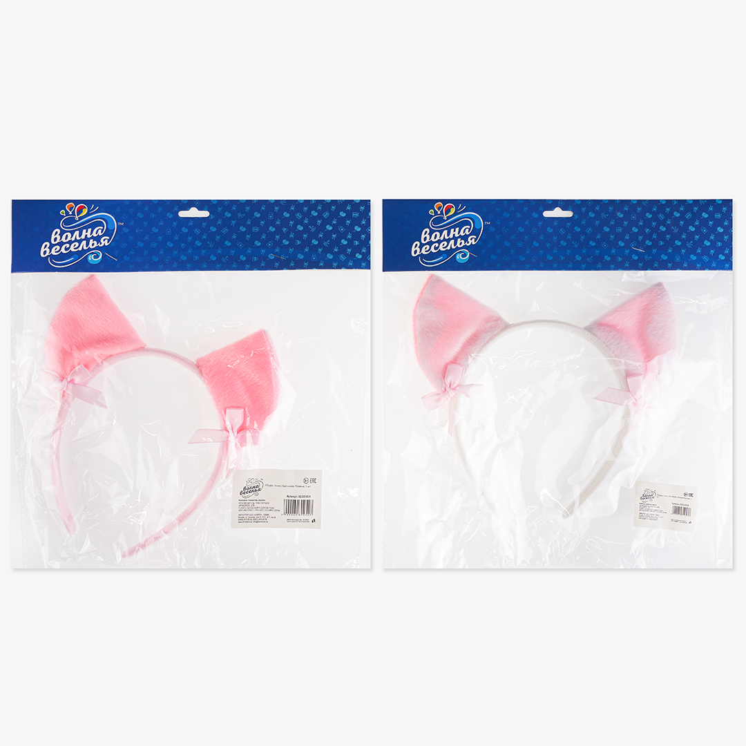 Ободок, Ушки с бантиками, Белый/Розовый, 1 шт. 