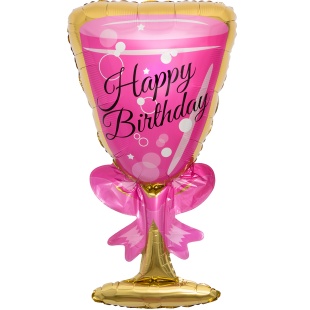 Шар (37''/94 см) Фигура, Бокал, Happy Birthday, Розовый, 1 шт. в уп.