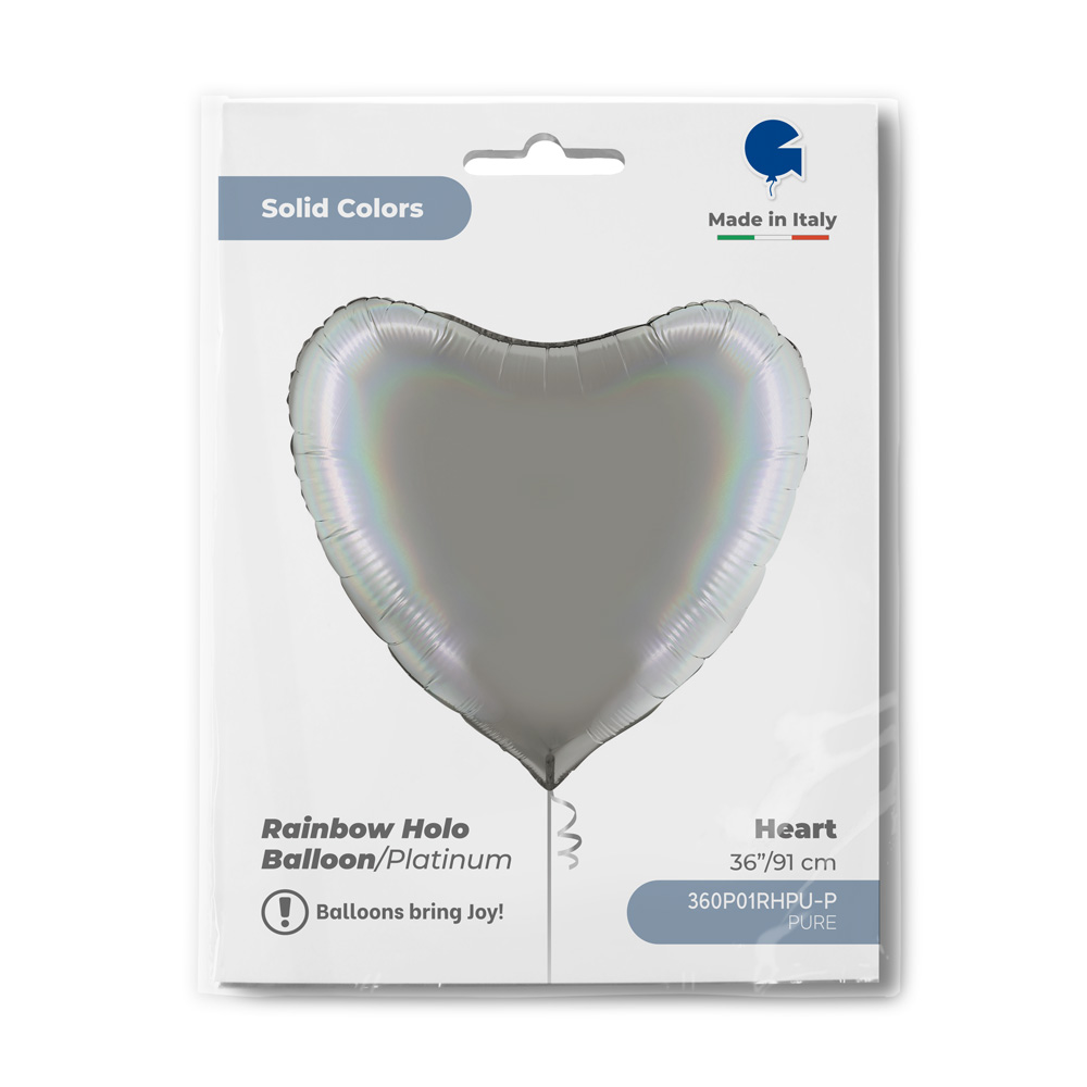 Шар (36''/91 см) Сердце, Серебро, Голография, 1 шт. в уп.