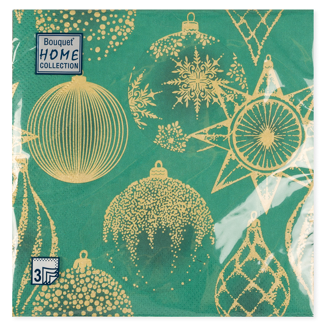 Сервировочные салфетки, Золотые украшения, Зеленый, 33*33 см, 20 шт.