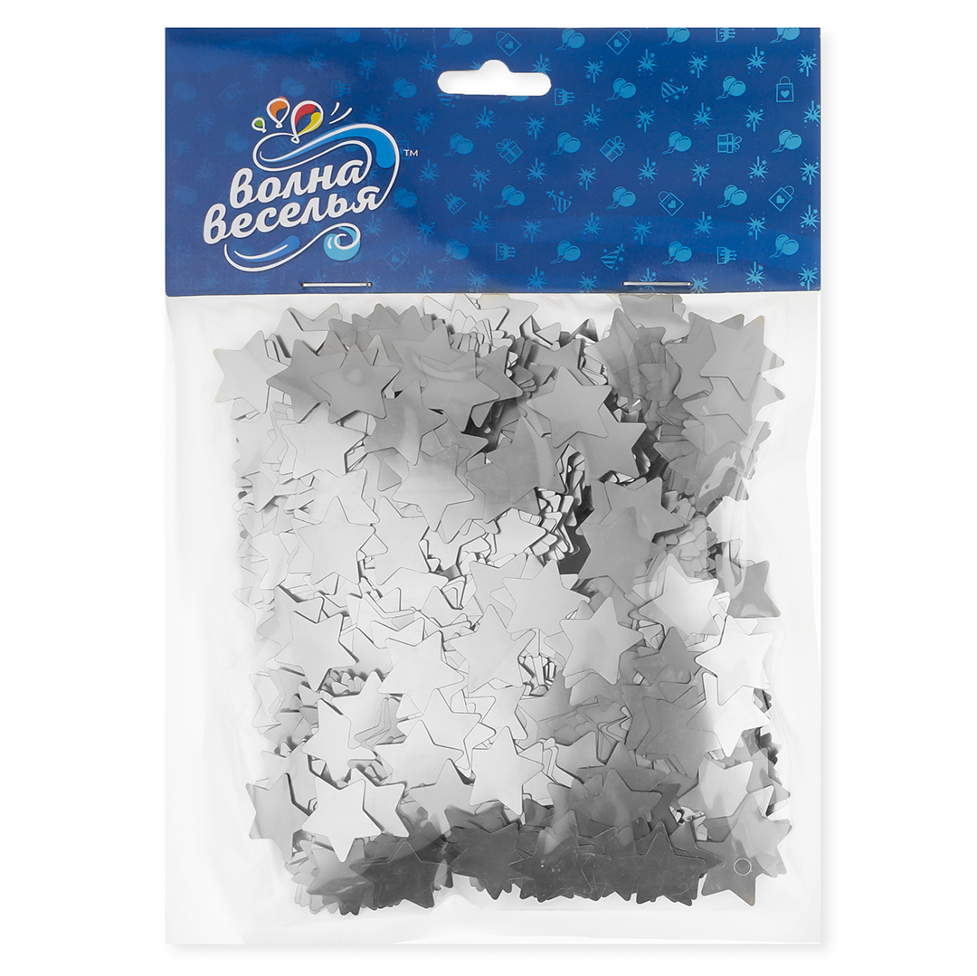 Конфетти фольга Звезда, Серебро, Хром, 1,5 см, 50 г.