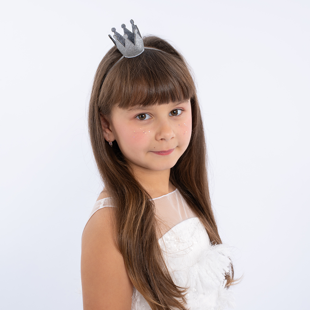 Корона тканевая, на резинке, Серебро, с блестками, 1 шт. 