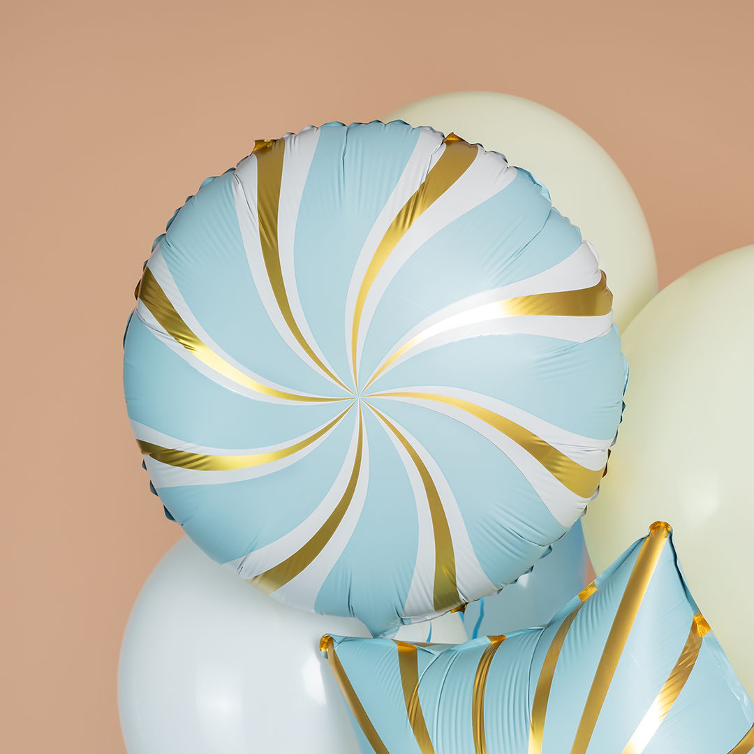 Шар (18''/46 см) Круг, Леденец, Голубой/Золото, Сатин, 1 шт.