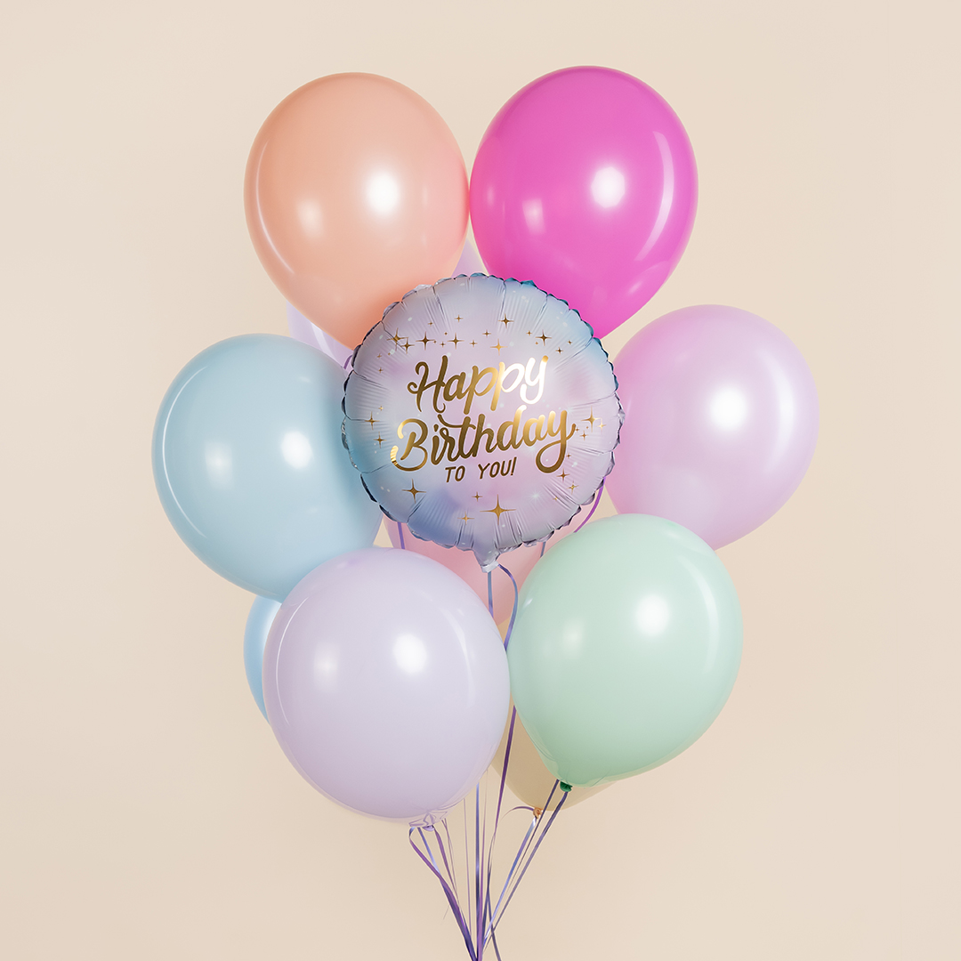 Шар (18''/46 см) Круг, Happy Birthday, Сиреневый, Градиент, 1 шт. в уп.