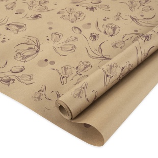 Упаковочная бумага, Крафт 60гр (0,72*10 м) Цветочный вальс, Бордовый, 1 шт.