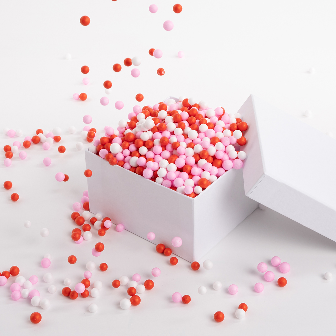 Шарики пенопласт, Цветной микс, Красный/Розовый, 6-8 мм, 20 гр.