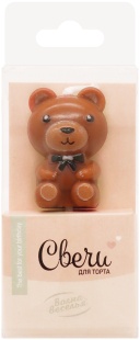 Свечи Фигура 3D, Мишка, на шпажке, Коричневый, 2,5*4 + 3 см, 1 шт. с держат.