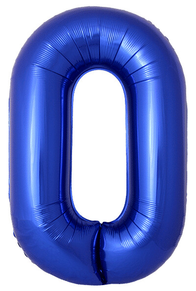 Шар (40''/102 см) Цифра, 0 Slim, Синий хром, Металлик, 1 шт. в уп.