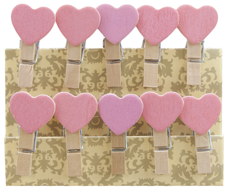 Декоративные прищепки, Сердечки, 3,5 см. Розовый, 10 шт.