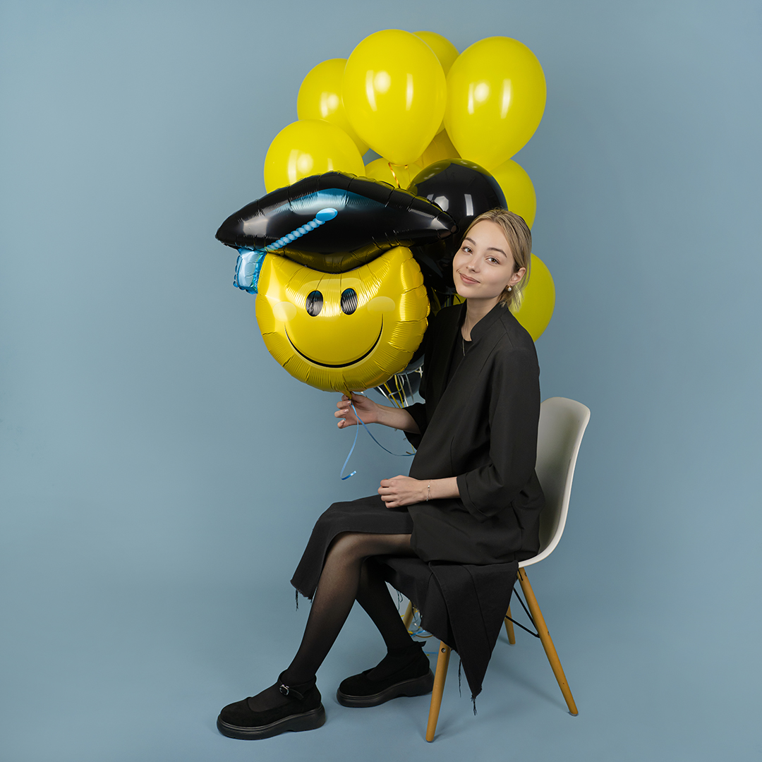 Шар (31''/79 см) Фигура, Смайл Выпускник, 1 шт.