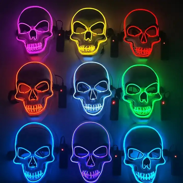 Карнавальная маска, Светодиодный череп, Зеленый, 16*23 см, 1 шт. 