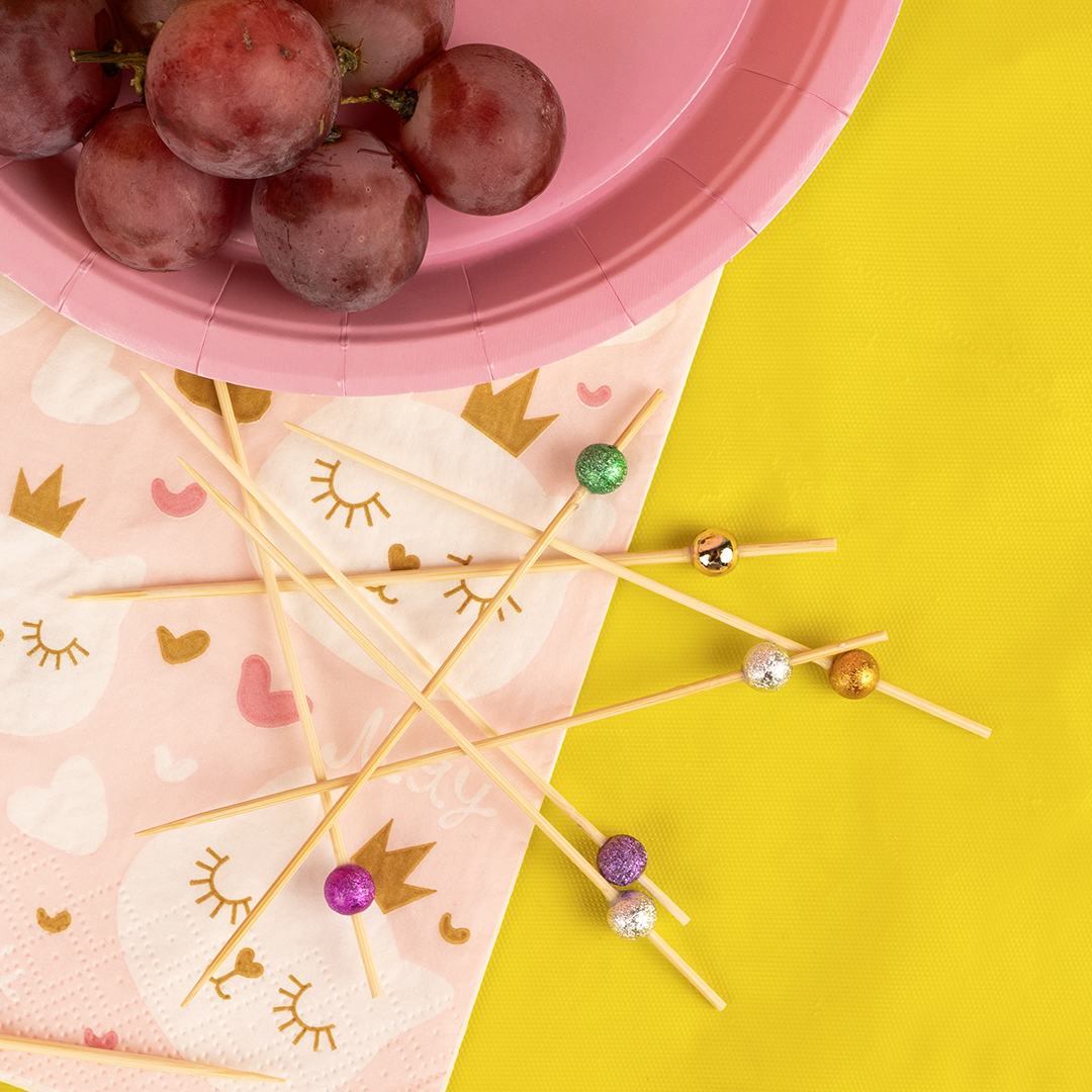 Пики Топперы, с бусинами, Глиттер Микс, 12 см, 50 шт.