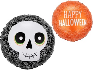 Шар (18''/46 см) Круг, Череп на Хэллоуин, Черный/Оранжевый, 1 шт.