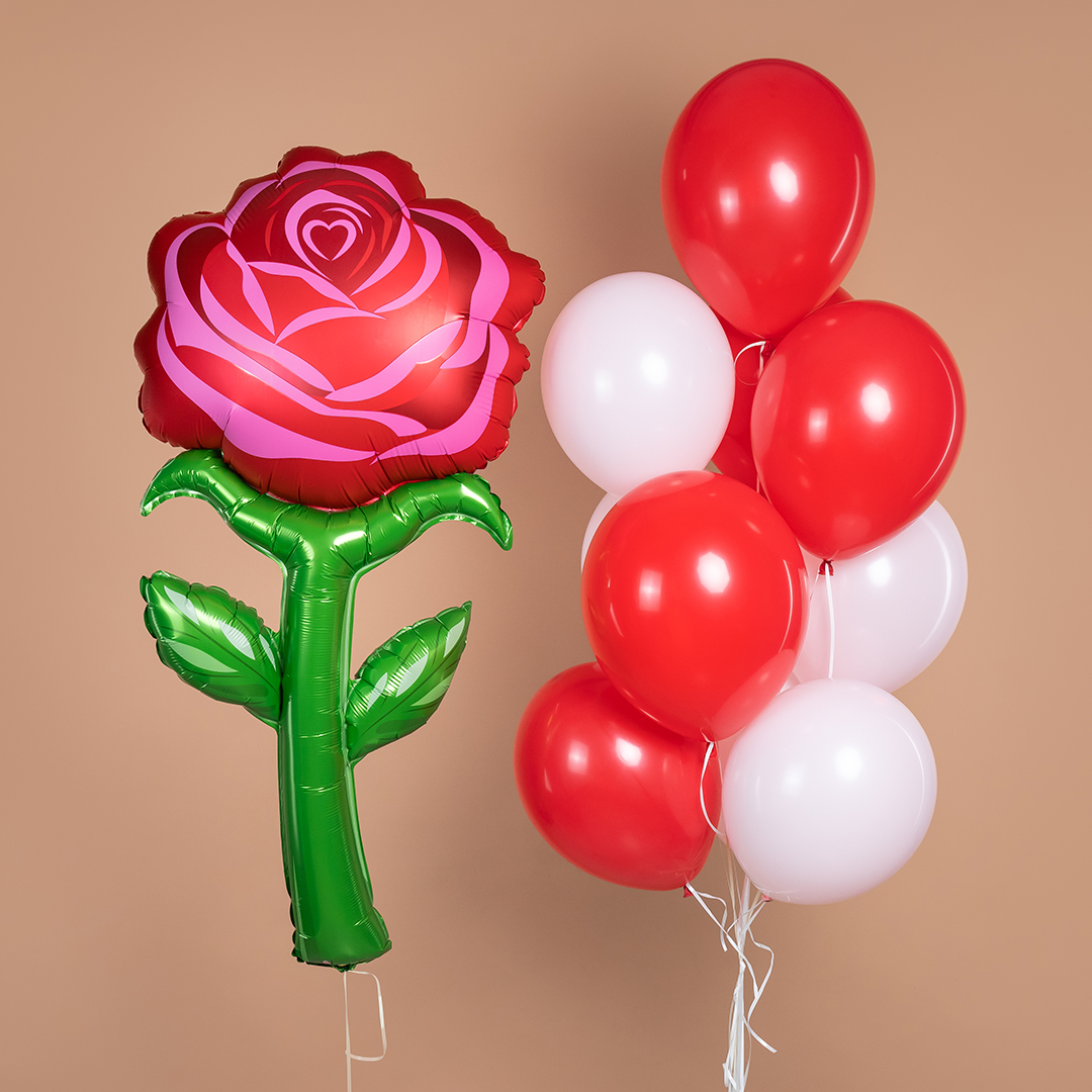 Шар (53''/135 см) Цветок, Роза, Красный, 1 шт.