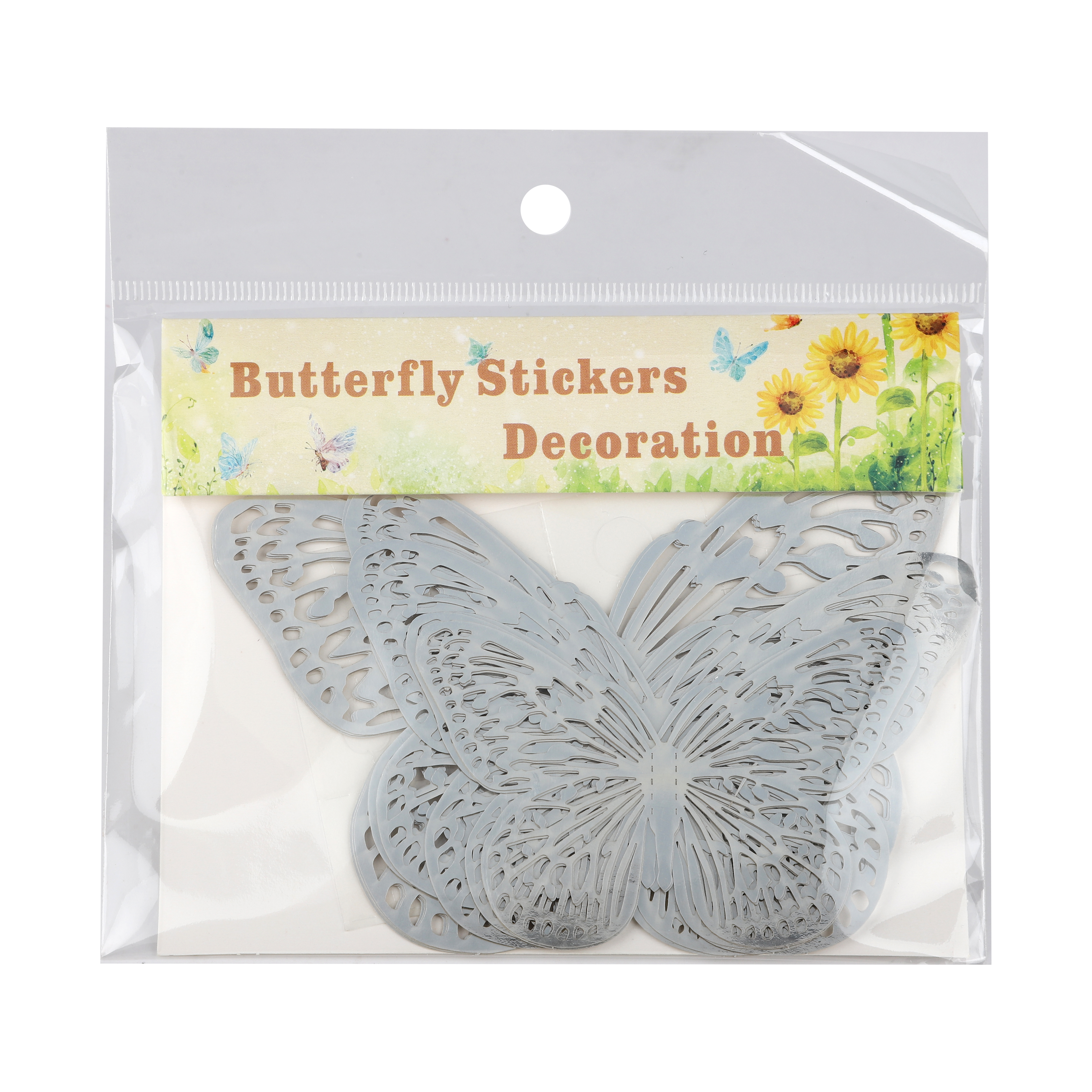 Наклейки Нежные бабочки, Серебро, 8-12 см*12 шт, 1 упак.