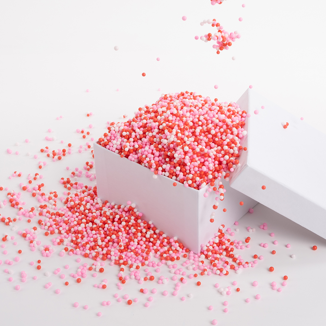 Шарики пенопласт, Цветной микс, Красный/Розовый, 2-4 мм, 10 гр.