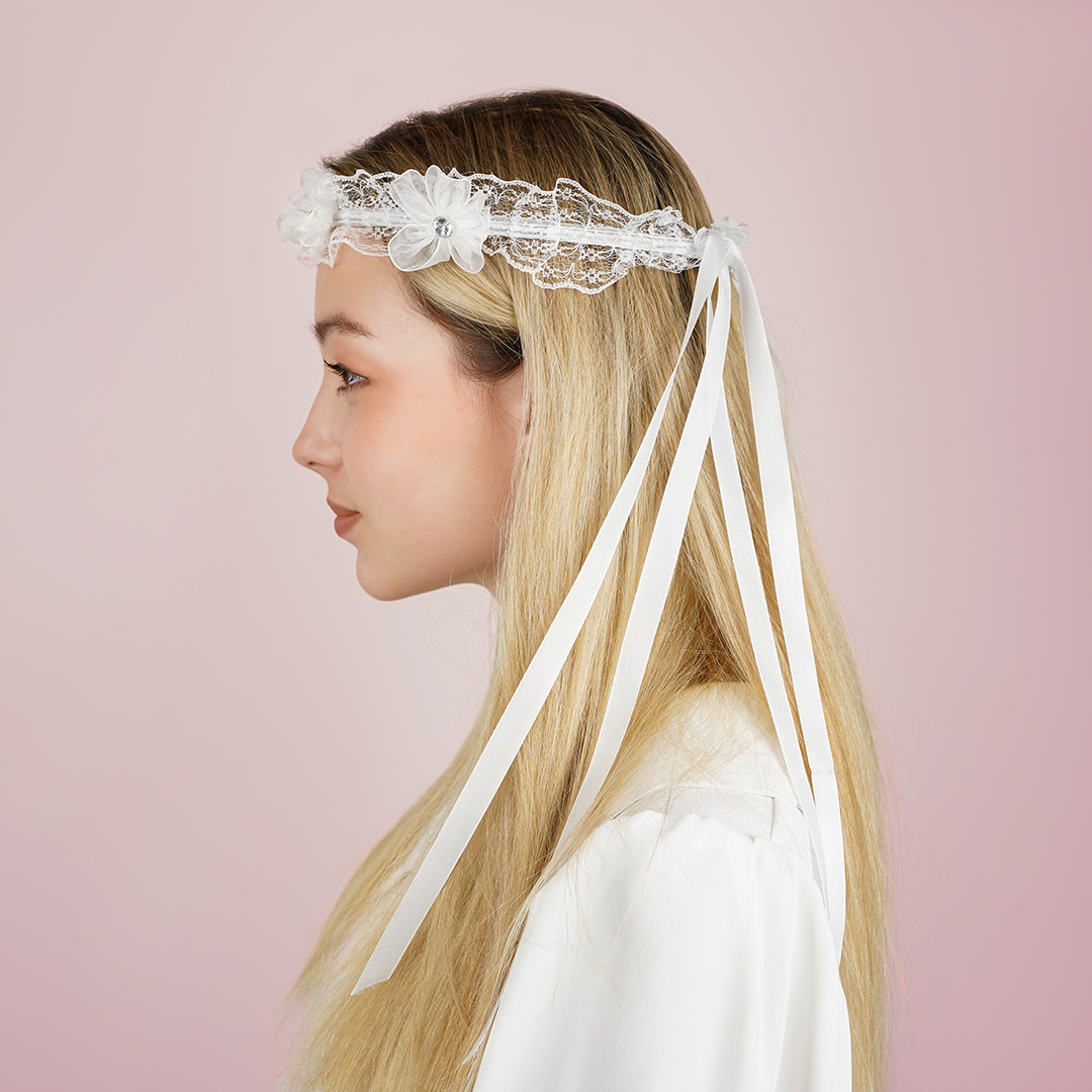 Ободок-венок на Девичник, Белый, 1 шт. 