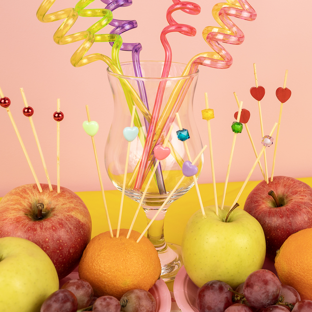 Пики Топперы, с бусинами, Красный, Металлик, 12 см, 50 шт.