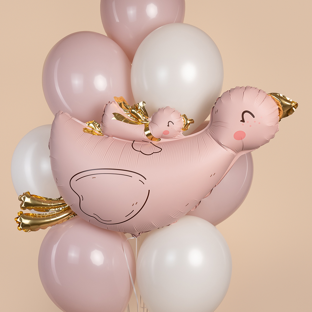 Шар (38''/97 см) Фигура, Гусь с малышом, Розовый, Сатин, 1 шт. в уп.