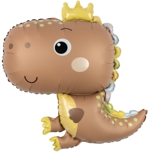 Шар (31''/79 см) Фигура, Динозаврик в короне, Бежевый, Сатин, 1 шт. в уп.