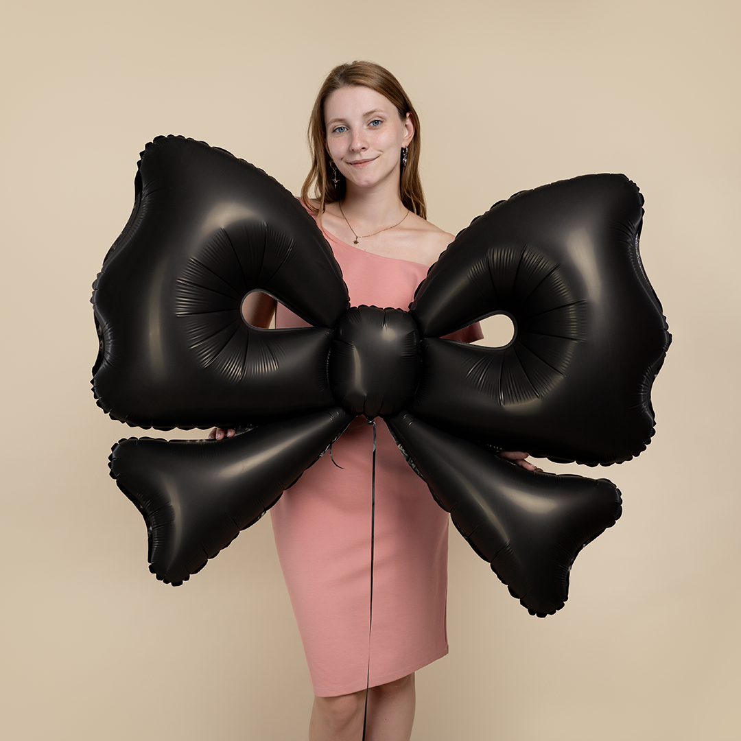 Шар (50''/127 см) Фигура, Бант, Черный, Сатин, 1 шт.