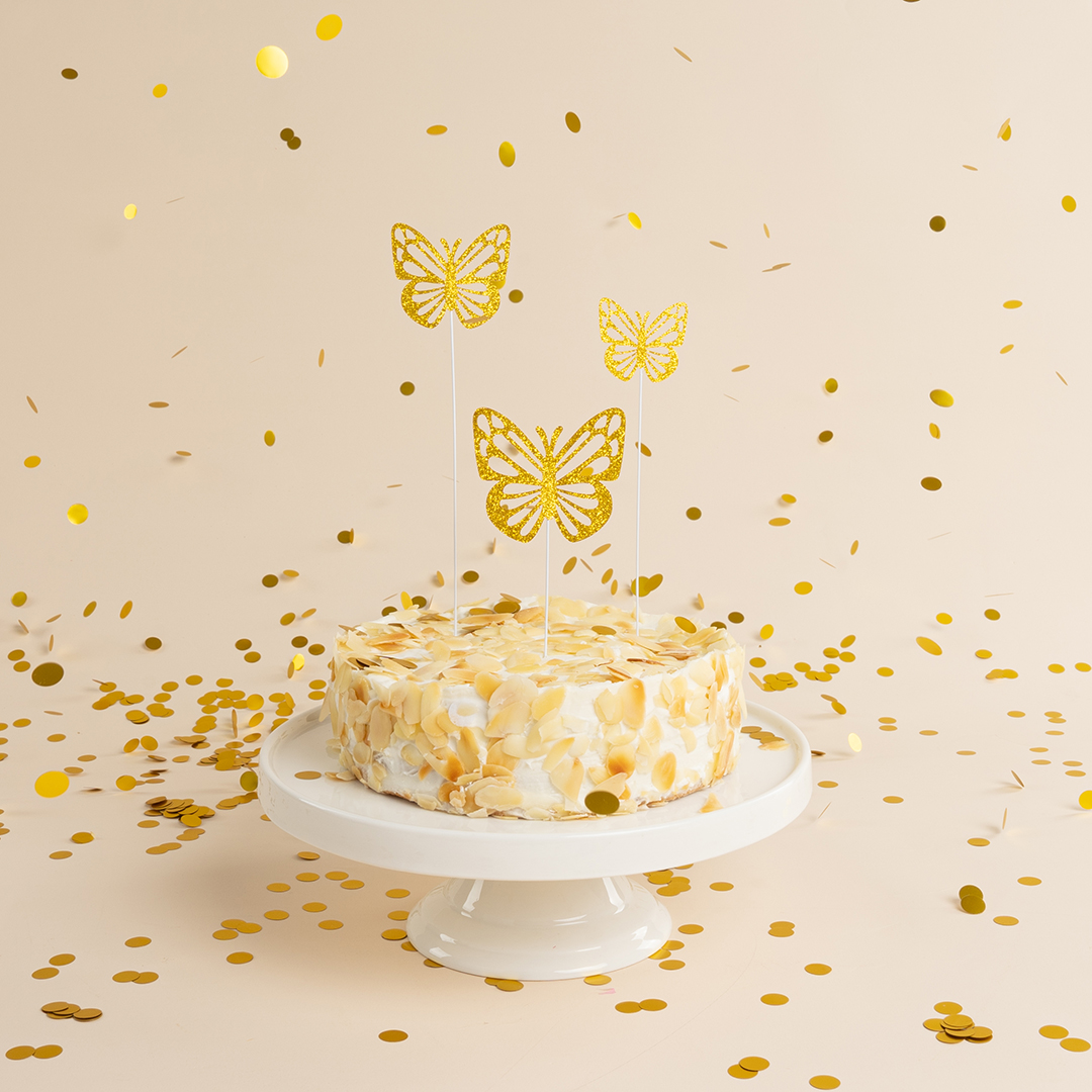 Топперы, Ажурные бабочки, Золото, 18 см, 10 шт.