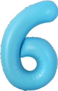 Шар с клапаном (16''/41 см) Мини-цифра, 6, Голубой, Матовый, 1 шт.