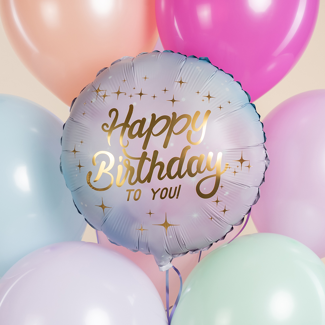 Шар (18''/46 см) Круг, Happy Birthday, Сиреневый, Градиент, 1 шт. в уп.