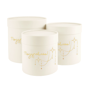 Набор коробок Цилиндр, Поздравляю (золотой шрифт), Слоновая кость, Металлик, 18*18 см, 3 шт. в упак.