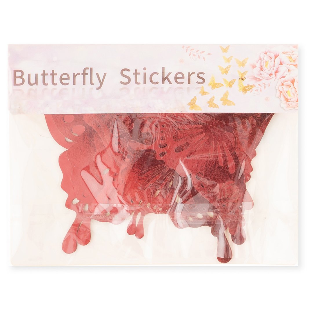 Наклейки Цветочные бабочки, Красный, 8-12 см*12 шт, 1 упак.