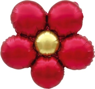 Шар с клапаном (18''/46 см) Цветок, Ромашка (надув воздухом), Красный, Сатин, 1 шт. в уп. (цв.этик.)