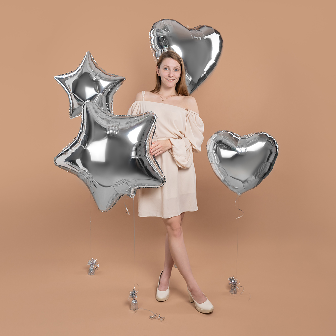 Шар (24''/61 см) Звезда, Серебро, Металлик, 1 шт.