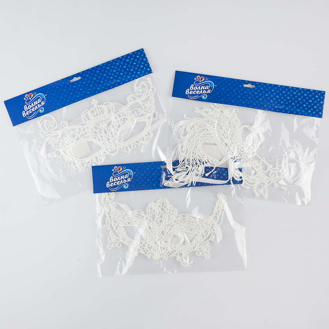 Маска кружевная, фигурная, Фантазия, Белый, 16*24 см, 1 шт. 