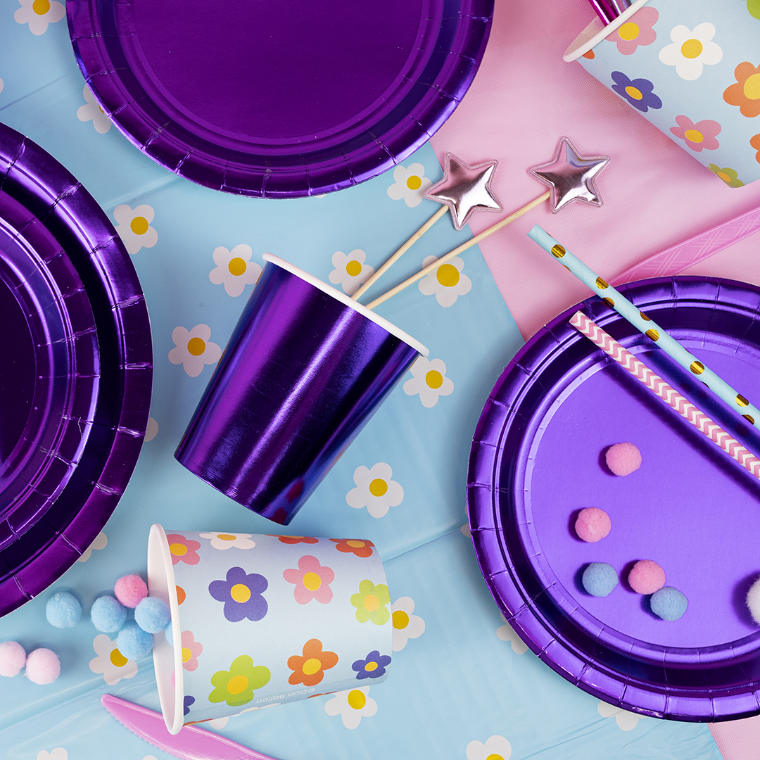 Скатерть одноразовая, Ромашки, Голубой, Металлик, 137*183 см, 1 шт.