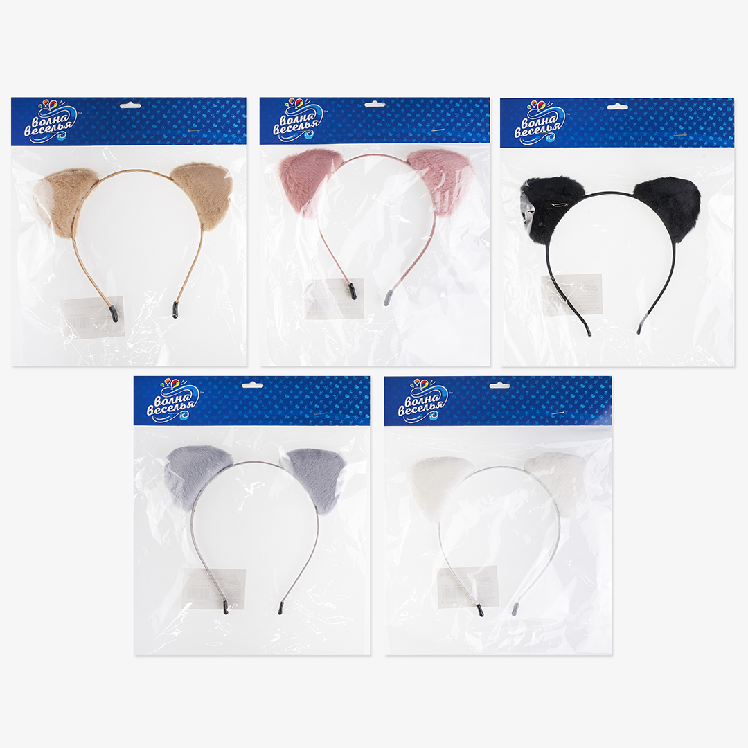 Ободок, Пушистые ушки - фурри, Бежевый, 1 шт. 