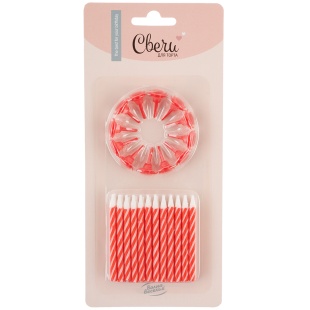 Свечи Белые полоски, Красный, 6 см, 24 шт. с держат.