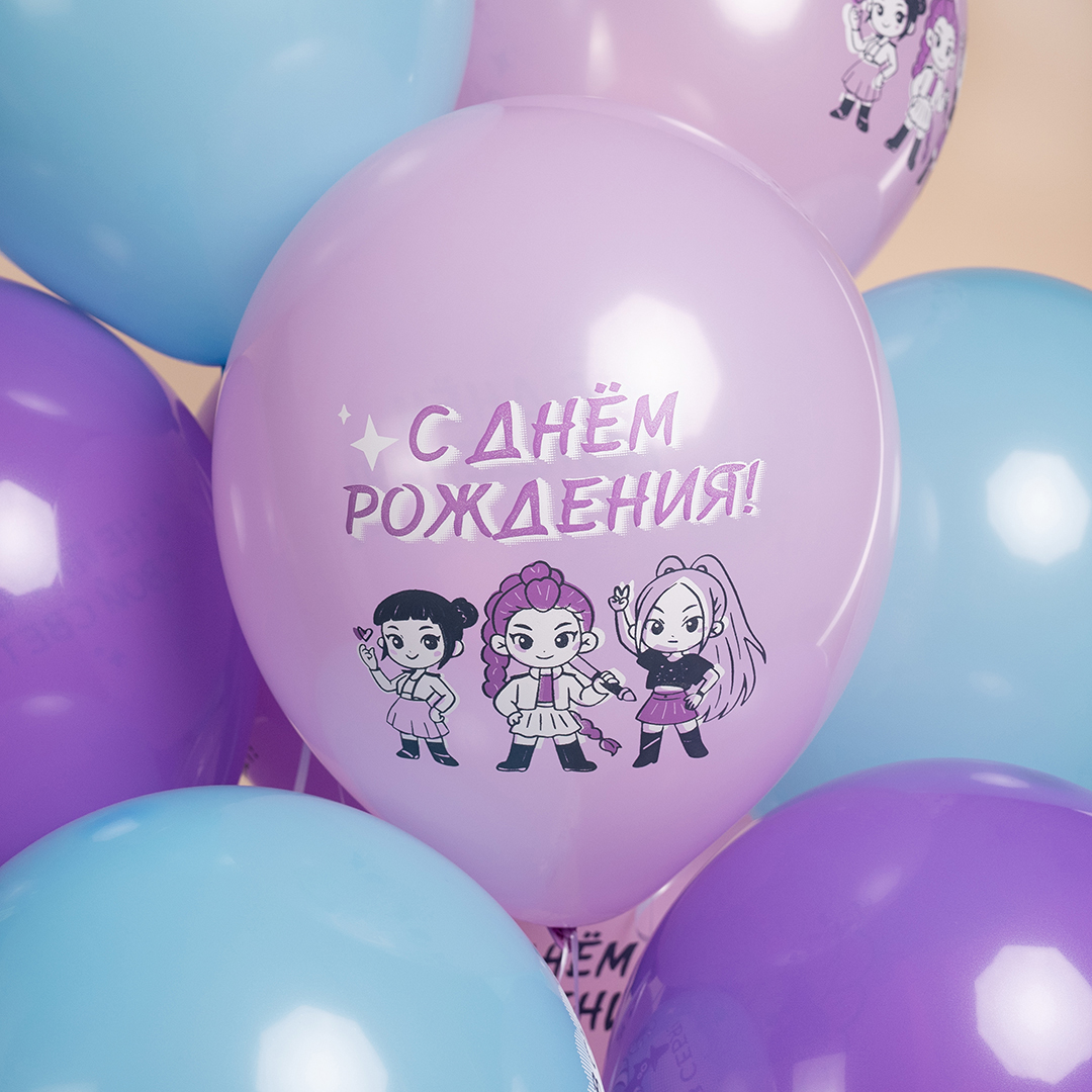 Шар (12''/30 см) С Днем Рождения! (девочки аниме), Ассорти, пастель, 2 ст, 25 шт.