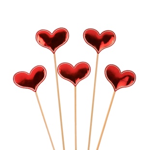 Пики Топперы, Сердце, Красный, Металлик, 12 см, 5 шт.
