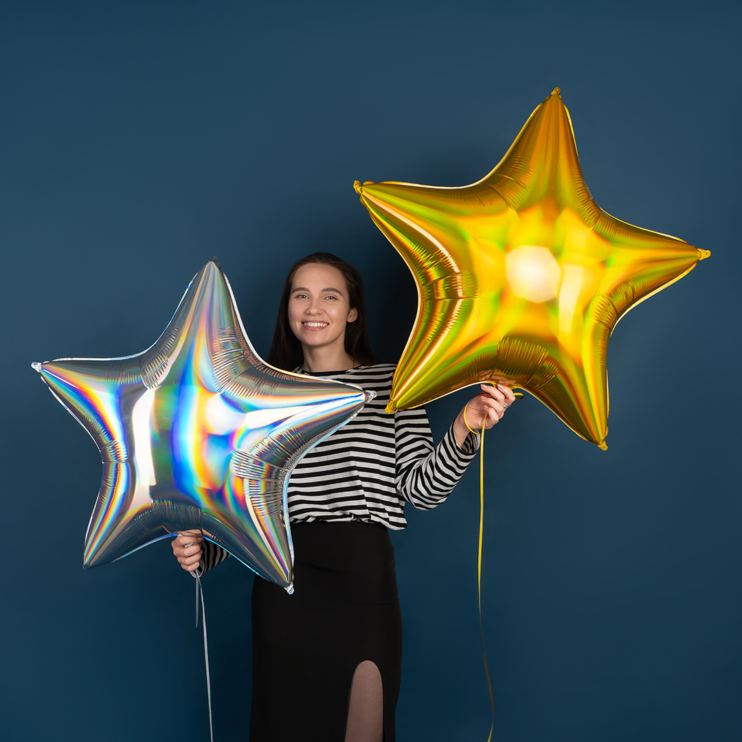 Шар (32''/81 см) Звезда, Золото, Голография, 1 шт.