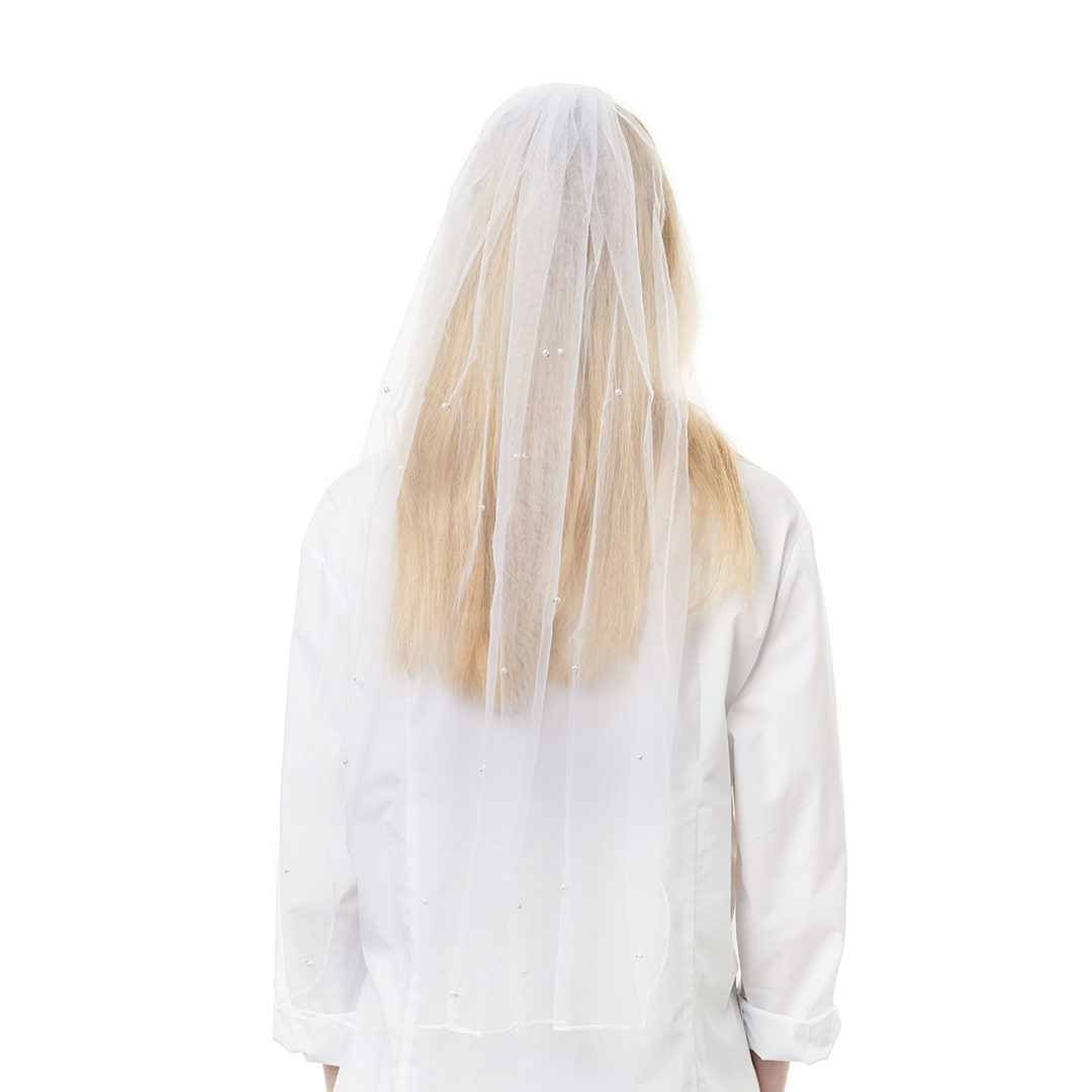 Фата с бусинами и гребнем, Белый, 75 см, 1 шт. 